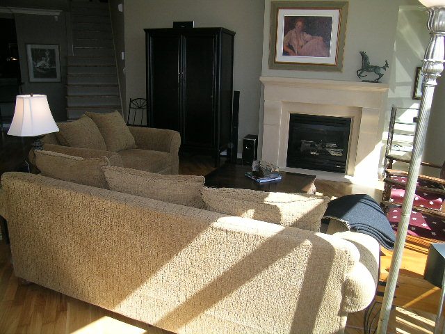 Spacious living room with cozy furniture, fireplace, and natural light streaming in. - 1035 Marinaside Crescent, Vancouver Downtown
