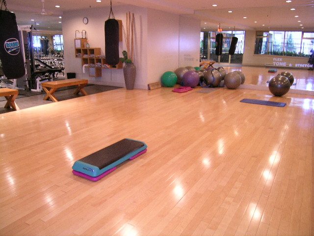 Bright fitness studio with hardwood floors, exercise balls, and yoga mats. - 409 - 969 Richards Street, Vancouver Downtown