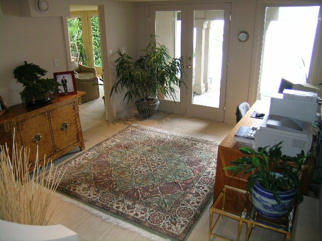 Bright living room with hardwood floors, patterned rug, and large windows. - 4527 Stonehaven Avenue, North Vancouver
