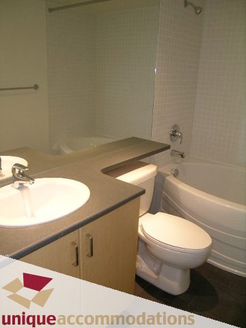 Furnished bathroom with light wood cabinets and modern sink. - 108 - 175 West 1st Street, North Vancouver