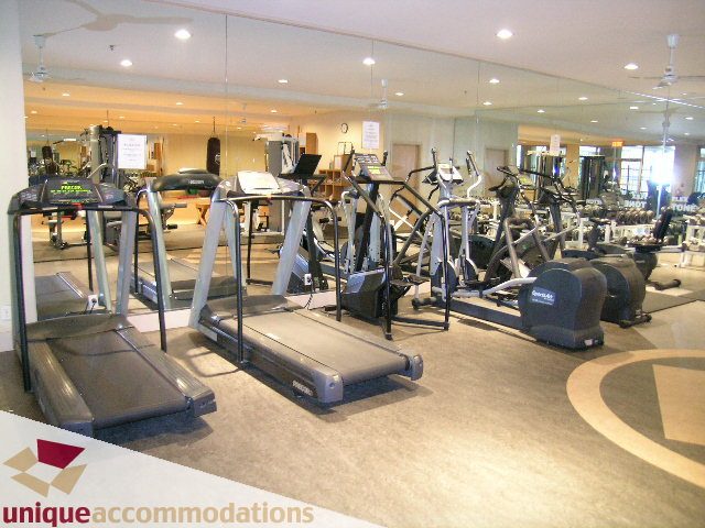 Furnished gym with treadmills and exercise bikes, large mirrors. - PH2 - 969 Richards Street, Vancouver Downtown