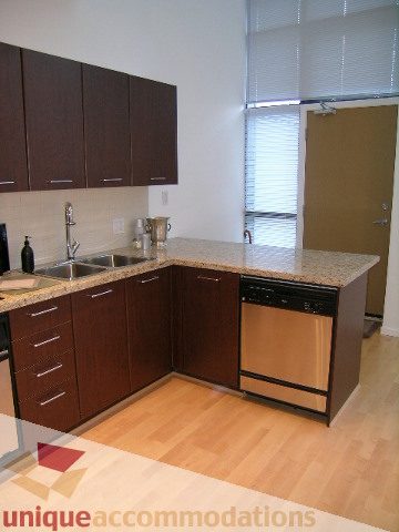 Bright kitchen with granite countertops and hardwood floors. - 1135 Seymour Street, Vancouver Downtown