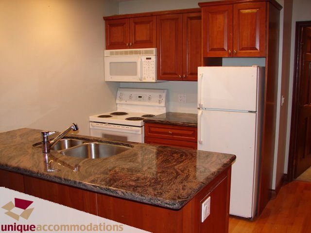 Bright kitchen with granite countertops, hardwood floors, and a modern stove. - 3580 Westmount Court, West Vancouver