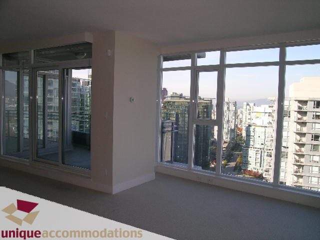 Spacious living room with large windows offering a stunning city view. - 2801 - 1205 W. Hastings Street, Vancouver Downtown
