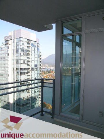 Bright balcony with city view and glass railings. - 2801 - 1205 W. Hastings Street, Vancouver Downtown