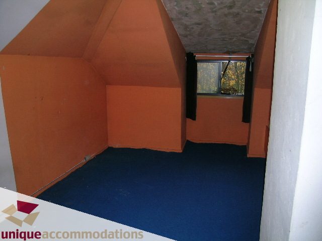 Furnished den with orange walls and blue carpet, leading to a window with a view. - 782 W 22nd Ave, Vancouver West Side