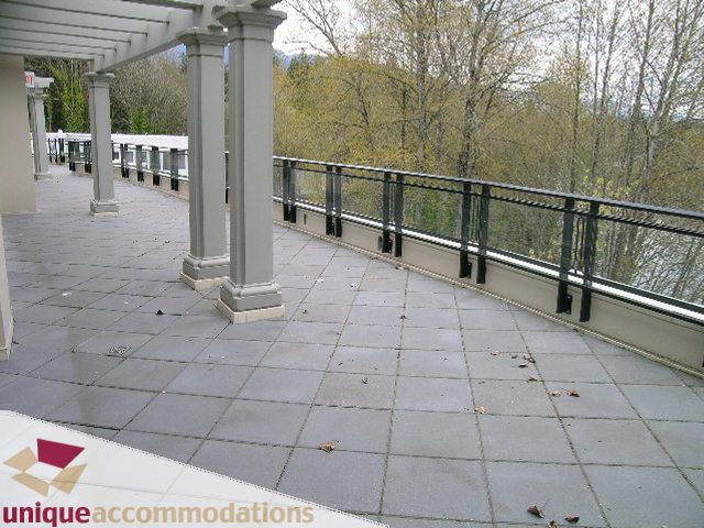 Spacious patio with stone flooring and scenic tree view. - PH1 - 508 Waters Edge Cres., West Vancouver