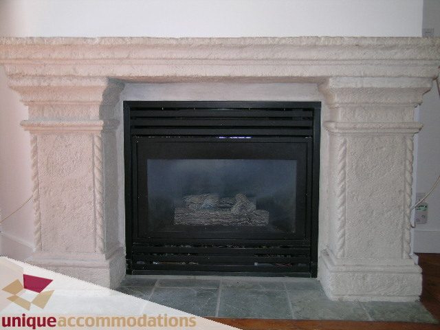 Furnished loft with stone fireplace and hardwood floors. - 512-1216 Homer Street, Vancouver Downtown