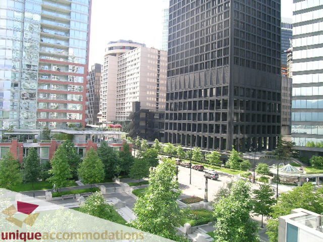 Furnished living room with city view and modern furnishings. - 502 - 1233 W. Cordova Street, Vancouver Downtown