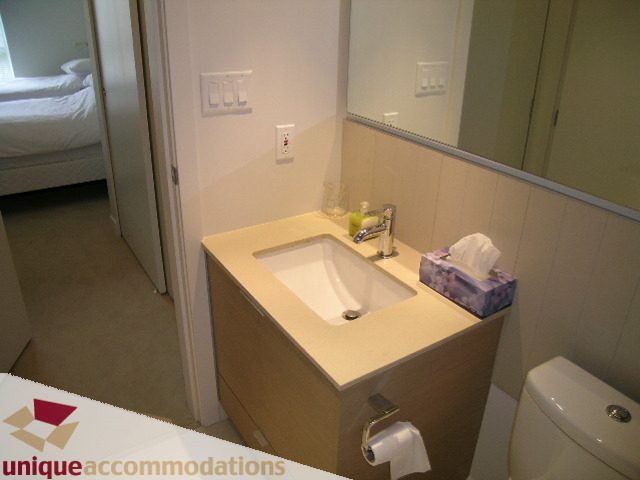 Bathroom with wooden countertop and tissue box. - 184 Chesterfield Avenue, North Vancouver