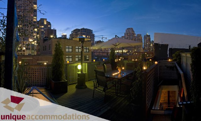 Furnished penthouse with cozy outdoor seating and city views. - PH1-1178 Hamilton Street, Vancouver Downtown
