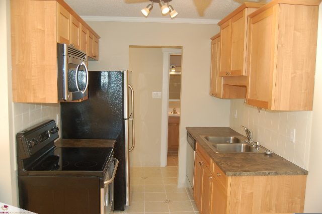 Bright kitchen with wooden cabinets, granite countertops, and stainless steel appliances. - 110 - 225 West 3rd Street, North Vancouver