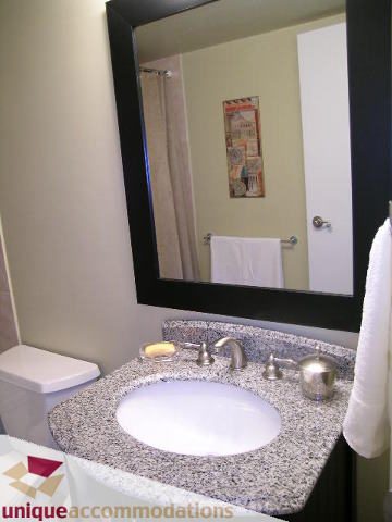 Bathroom with granite countertop and modern sink. - 2005 - 1238 Melville, Vancouver Downtown