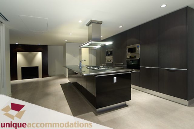 Modern kitchen with sleek black cabinets and stainless steel appliances. - 903 - 1139 West Cordova Street, Vancouver Downtown