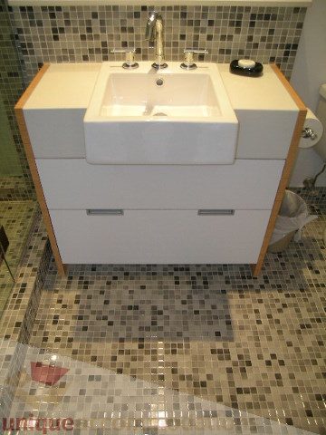 Bathroom with white sink, mosaic tile floor, modern design. - 902 - 528 Beatty Street, Vancouver Downtown