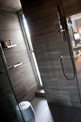 Furnished bathroom with modern glass shower and sleek fixtures. - 20 - 133 Keefer Street, Vancouver Downtown