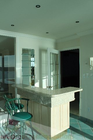Bright kitchen with granite countertops, city view, and modern decor. - 900 - 1919 Beach Ave, Vancouver Downtown