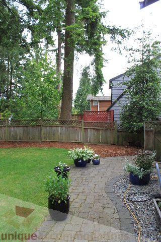 Patio with potted plants and a stone path leading to a house. - 2730 Ailsa Crescent, North Vancouver