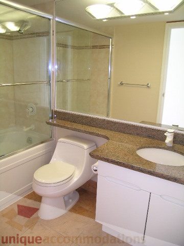 Bathroom with granite countertops and a walk-in shower. - 1602 - 560 Cardero, Vancouver Downtown