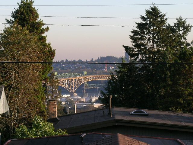 Bright living room with city view and evergreen trees. - 875 Whitchurch Street, North Vancouver