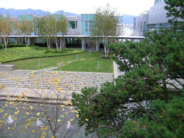 Spacious living room with modern furnishings and a serene courtyard view. - 1455 West Hastings, Vancouver Downtown