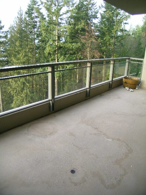Spacious balcony with glass railing and forest view. - 602 - 3355 Cypress Place, West Vancouver