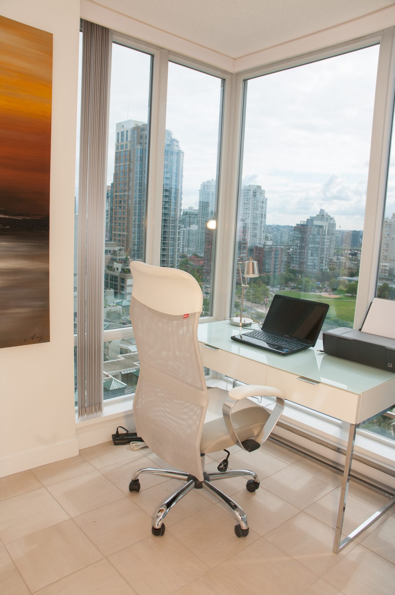 Bright office with large windows, city view, and modern furniture. - 1708 - 1438 Richards Street, Vancouver Downtown