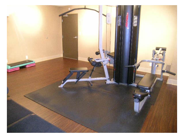 Bright workout room with exercise equipment and hardwood floors. - 614 - 610 Granville St, Vancouver Downtown