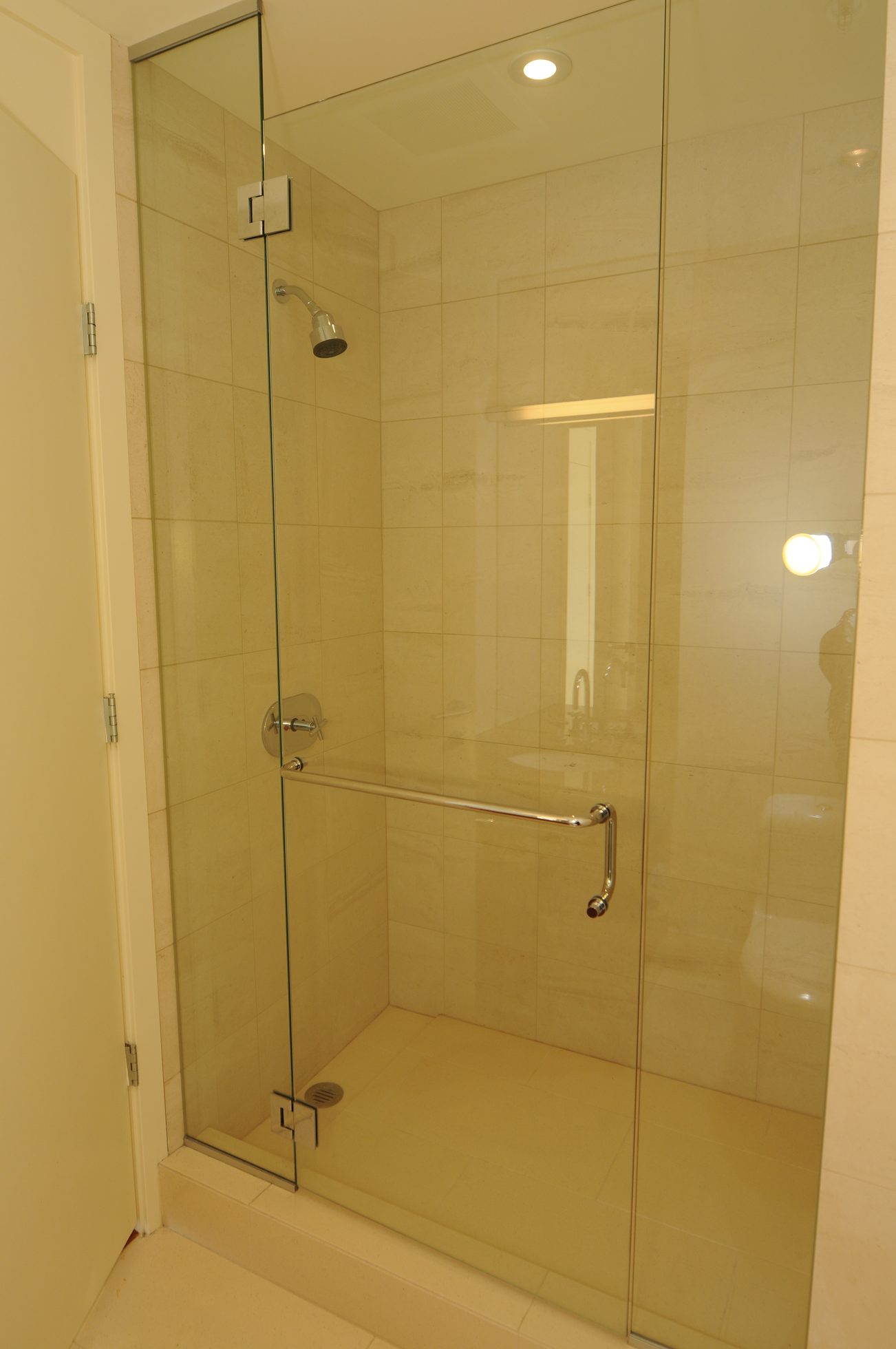 Furnished shower with glass door and grab bar. - 2304 - 1077 West Cordova St, Vancouver Downtown
