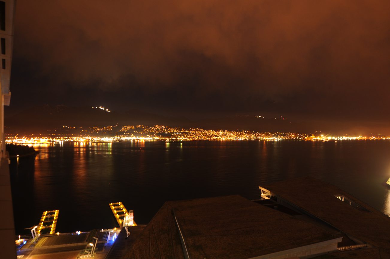 Bright balcony with stunning city view at night. - 2304 - 1077 West Cordova St, Vancouver Downtown
