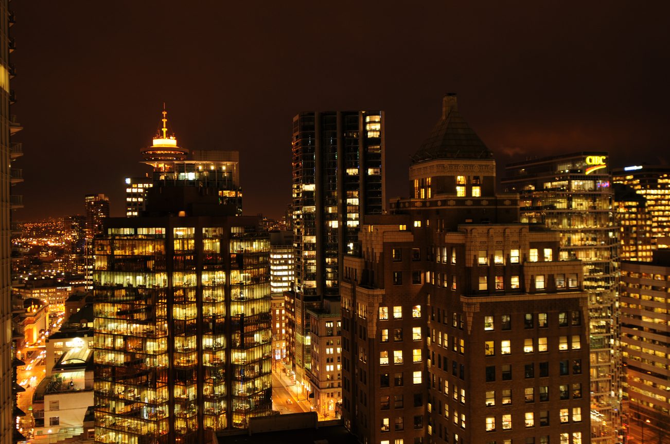 Furnished 2-bedroom + den with city view at night. - 2304 - 1077 West Cordova St, Vancouver Downtown
