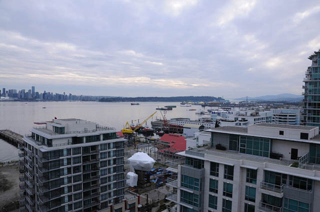 Bright living room with city view and waterfront access. - 1808 - 188 East Esplanade, North Vancouver