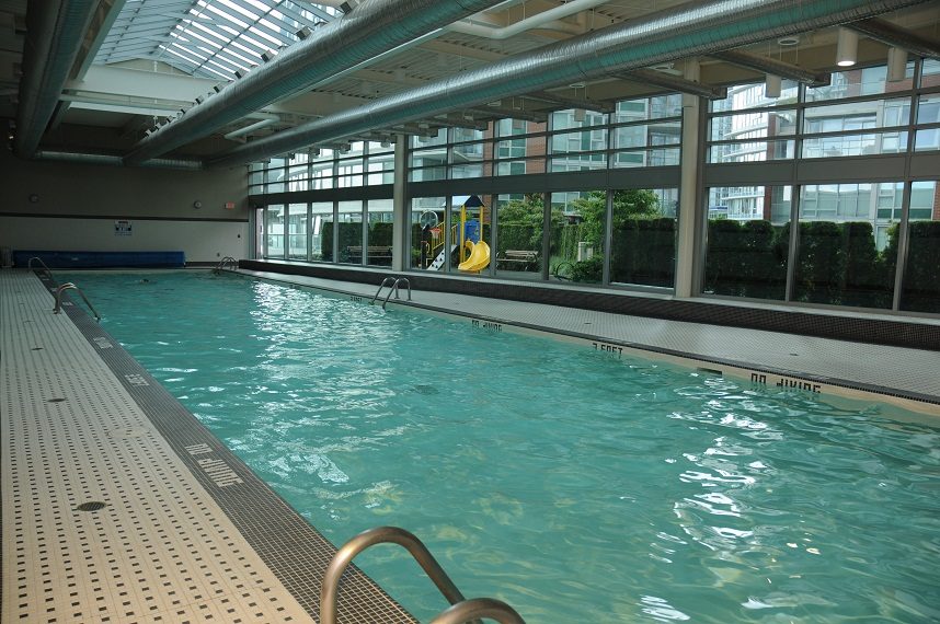 Spacious indoor pool with large windows and city view. - 506 - 618 Abbott Street, Vancouver Downtown