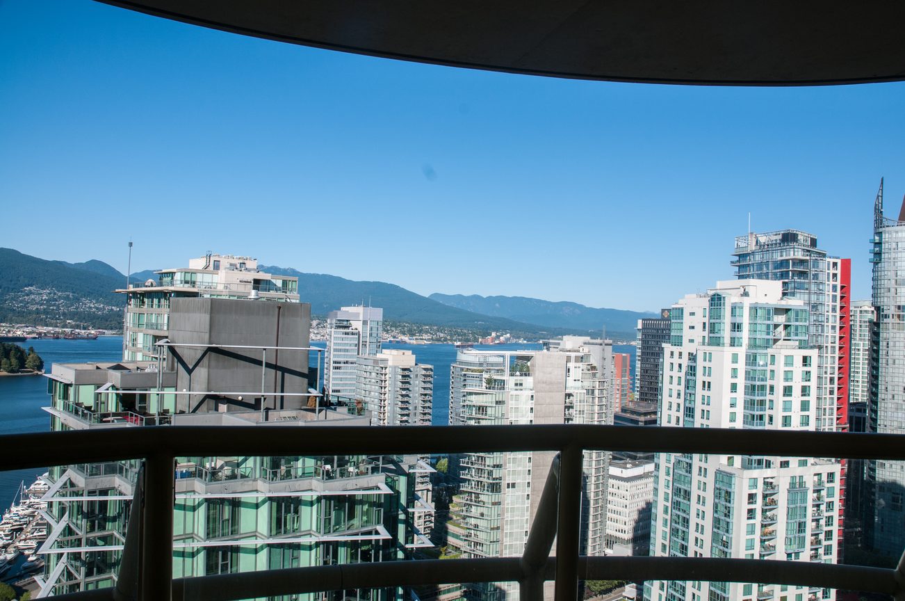 Bright balcony with stunning city view and modern furnishings. - 3201 - 1331 Alberni, Vancouver Downtown