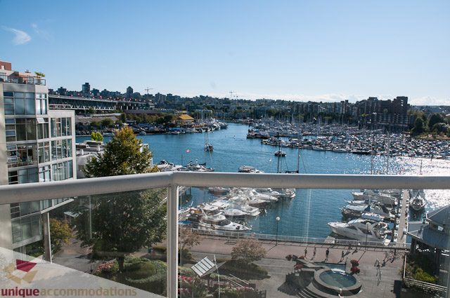 Furnished balcony with stunning city and marina views. - 604-1000 Beach Avenue, Vancouver Downtown