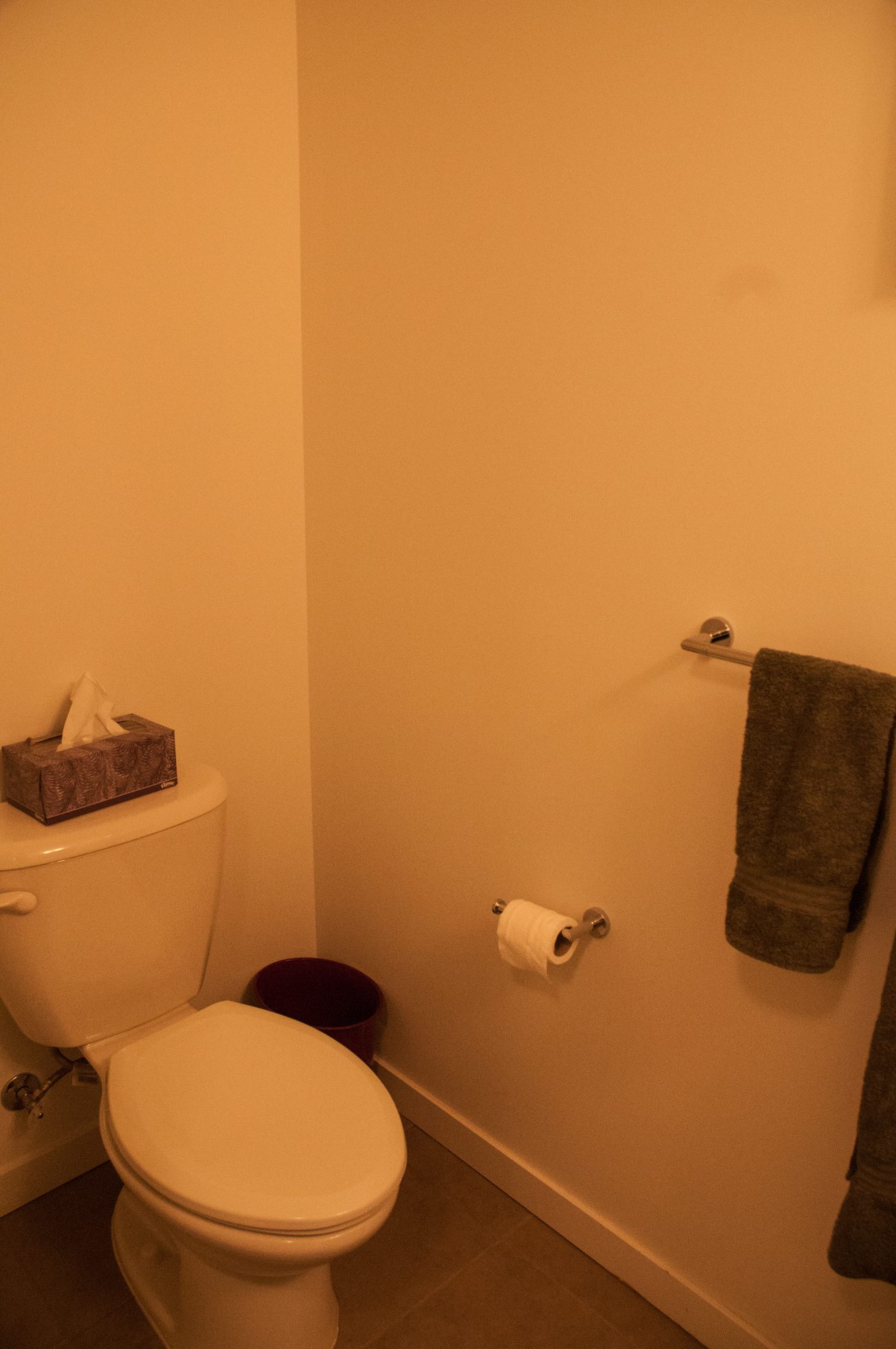Bathroom with toilet, tissue box, towel rack, and toilet paper roll. - TH4 - 1288 Chesterfield Ave, North Vancouver