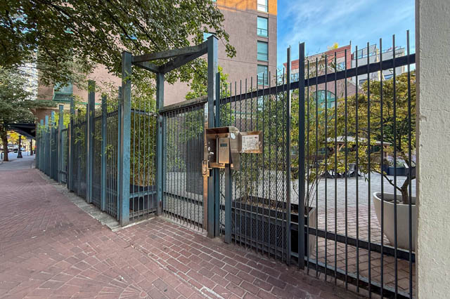 Secure entry with gated access and a modern keypad lock. - 221 - 55 E. Cordova, Vancouver Downtown