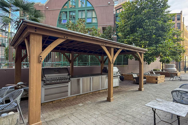 Furnished patio with outdoor grills and covered seating area. - 221 - 55 E. Cordova, Vancouver Downtown