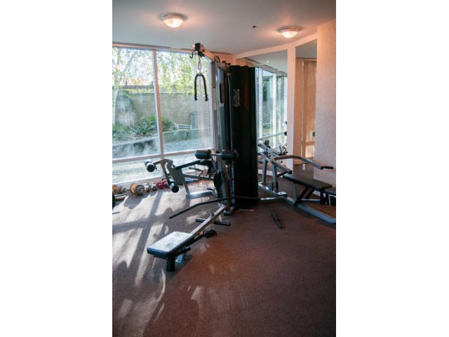 Bright and spacious gym with large windows, natural light, and various exercise equipment. - 1406 - 1003 Burnaby Street, Vancouver Downtown