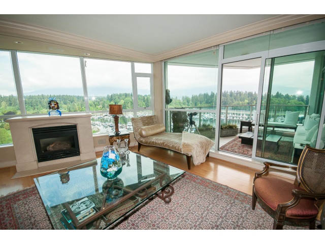 Bright living room with large windows, hardwood floors, and a city view. - 1102 - 1777  Bayshore Drive, Vancouver Downtown