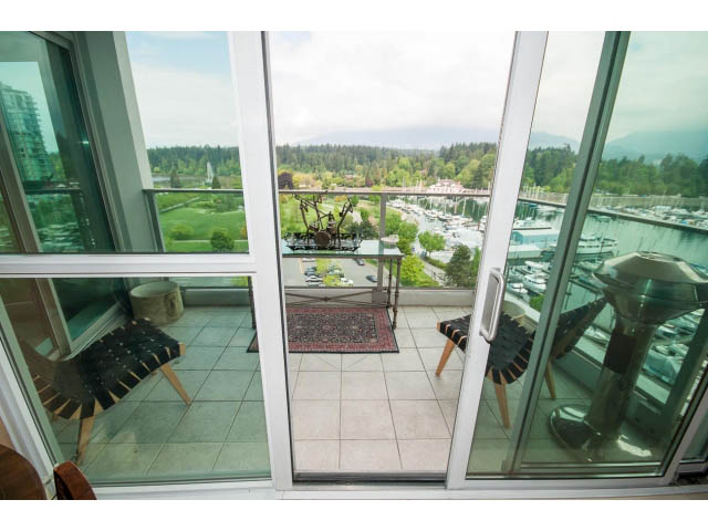 Furnished living room with large windows, city view, and waterfront access. - 1102 - 1777  Bayshore Drive, Vancouver Downtown