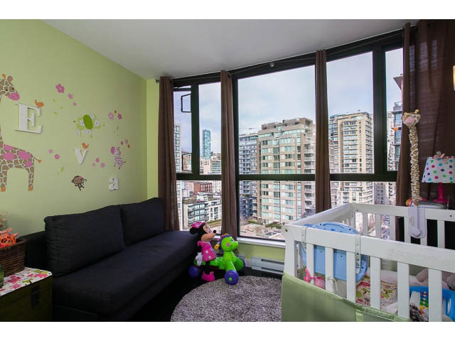 Furnished living room with city view and playful decor. - 1505 - 488 Helmcken, Vancouver Downtown