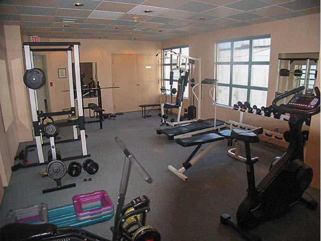 Gym with various exercise equipment, windows, and natural light. - 1502 - 907 Beach Ave, Vancouver Downtown