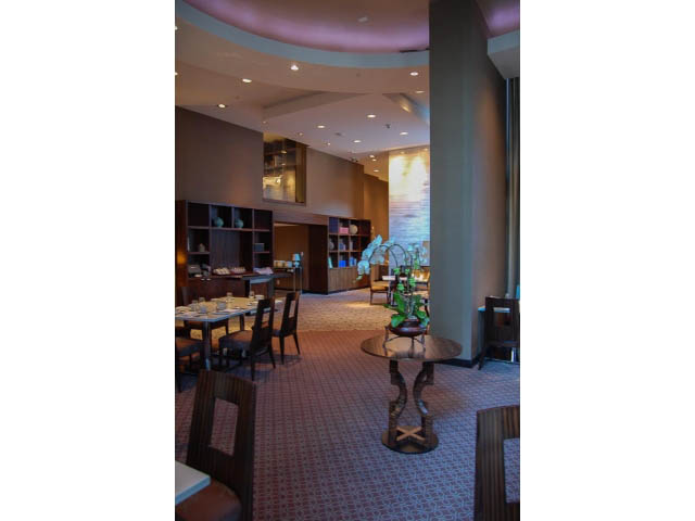 Furnished dining area with modern decor and large windows. - 1106 - 788 Richards, Vancouver Downtown