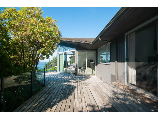Bright deck with wooden flooring and stunning ocean view. - 6190 Candia Place, West Vancouver