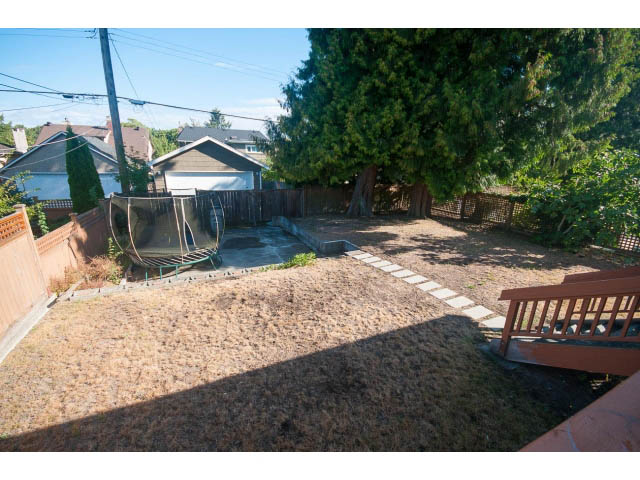 Furnished backyard with wooden deck and large tree, sunny day. - 2939 West 30th Ave, Vancouver West Side
