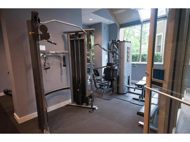 Bright gym with weight machines and large windows. - 602 - 819 Hamilton Street, Vancouver Downtown