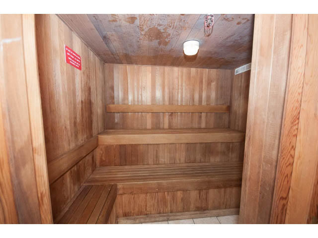 Spacious wooden sauna with step seating and light fixture. - 602 - 819 Hamilton Street, Vancouver Downtown