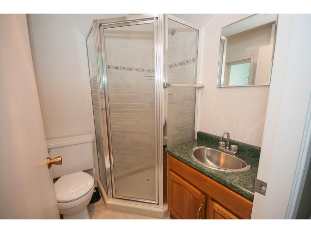 Bathroom with granite countertop and modern shower. - 221 Carisbrooke Crescent, North Vancouver