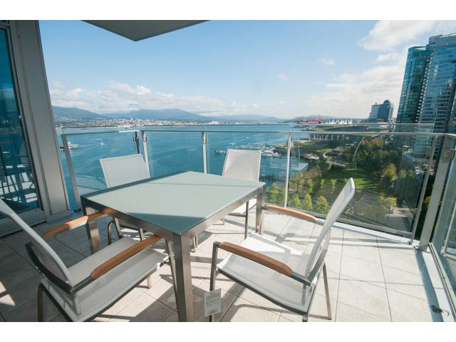 Furnished balcony with city view and modern furniture. - 1702 - 1281 W. Cordova Street, Vancouver Downtown